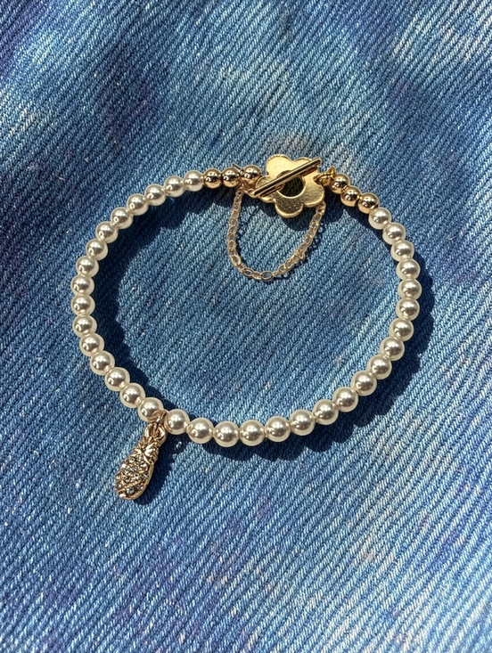 Fucci Minnulli Jewelry - Opalescent Pearl Beaded Bracelet with Pineapple Charm by Fucci Minnulli